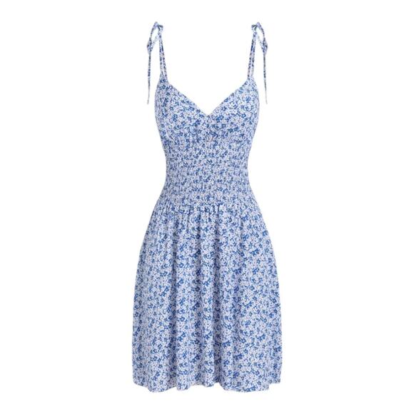 Cider Dresses & Skirts - Cider Blue Ditsy Floral Print Smocked Waist Boho Festival Coquette Sundress Med